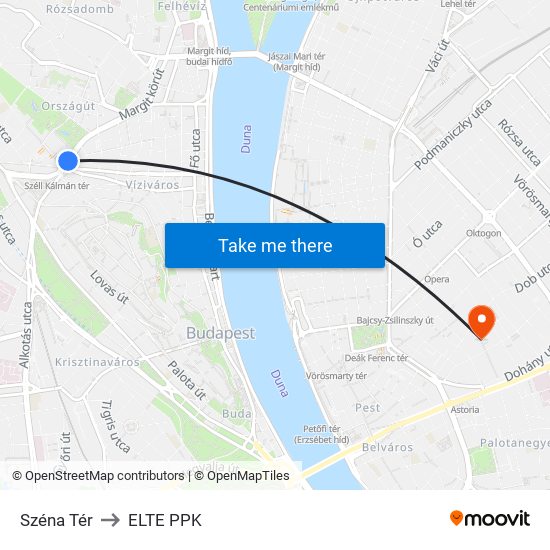 Széna Tér to ELTE PPK map