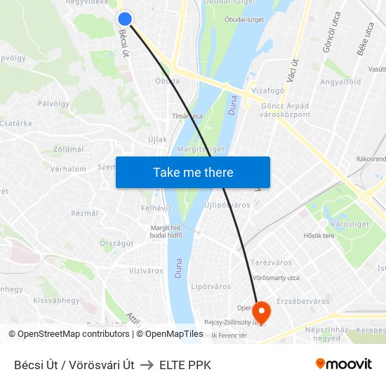Bécsi Út / Vörösvári Út to ELTE PPK map