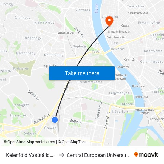 Kelenföld Vasútállomás M to Central European University (CEU) map