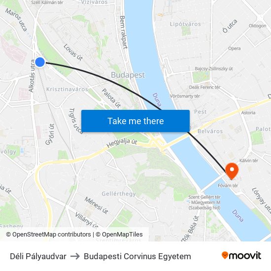 Déli Pályaudvar to Budapesti Corvinus Egyetem map