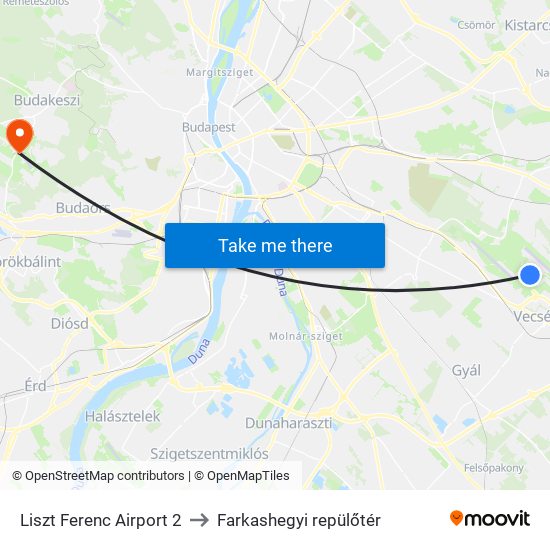 Liszt Ferenc Airport 2 to Farkashegyi repülőtér map