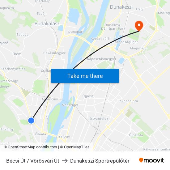 Bécsi Út / Vörösvári Út to Dunakeszi Sportrepülőtér map