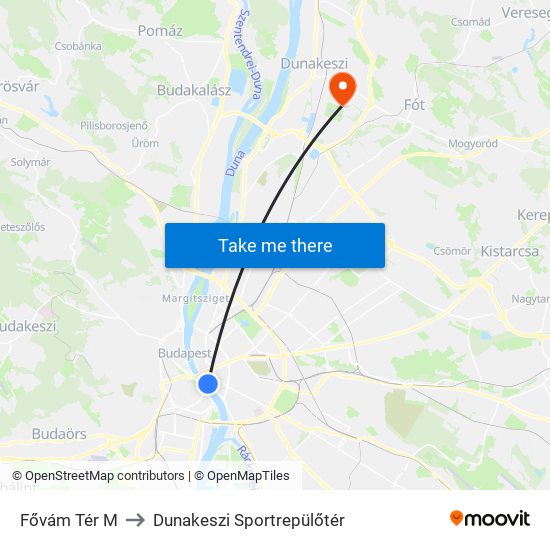 Fővám Tér M to Dunakeszi Sportrepülőtér map