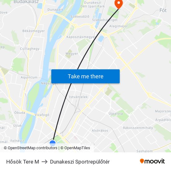 Hősök Tere M to Dunakeszi Sportrepülőtér map