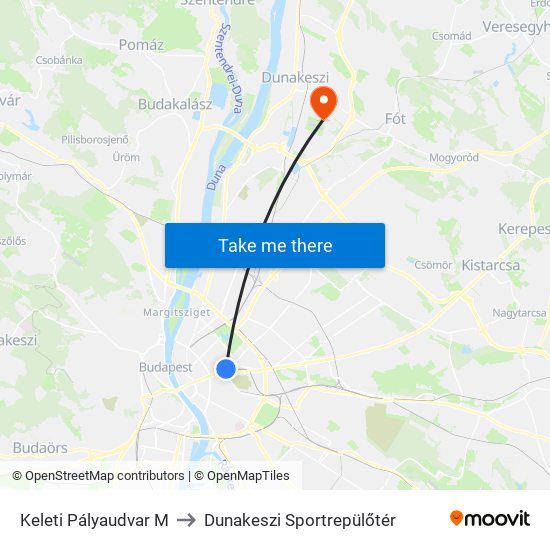 Keleti Pályaudvar M to Dunakeszi Sportrepülőtér map