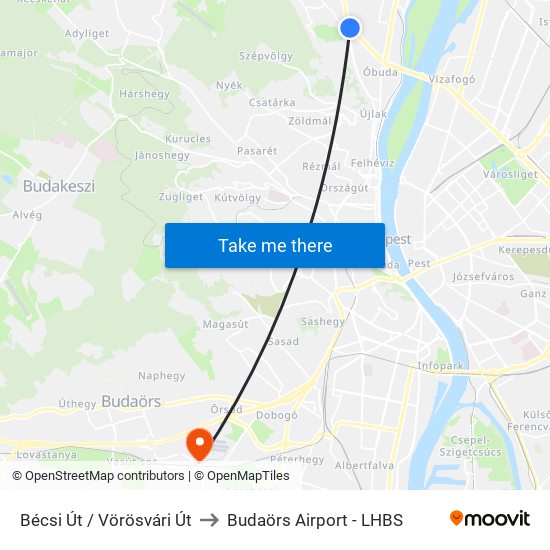 Bécsi Út / Vörösvári Út to Budaörs Airport - LHBS map