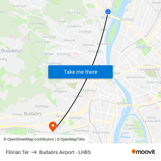 Flórián Tér to Budaörs Airport - LHBS map