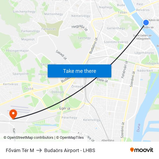 Fővám Tér M to Budaörs Airport - LHBS map