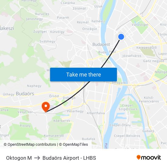 Oktogon M to Budaörs Airport - LHBS map