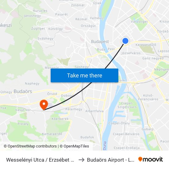 Wesselényi Utca / Erzsébet Körút to Budaörs Airport - LHBS map