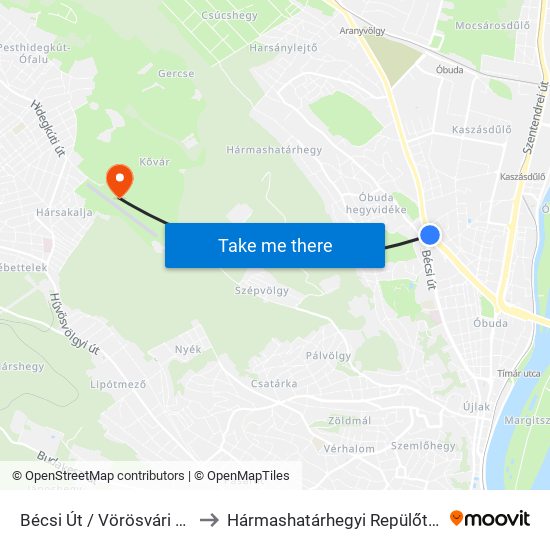 Bécsi Út / Vörösvári Út to Hármashatárhegyi Repülőtér map