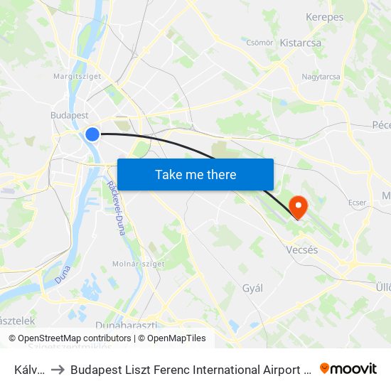 Kálvin Tér M to Budapest Liszt Ferenc International Airport (BUD) (Budapest Liszt Ferenc nemzetközi repülőtér) map