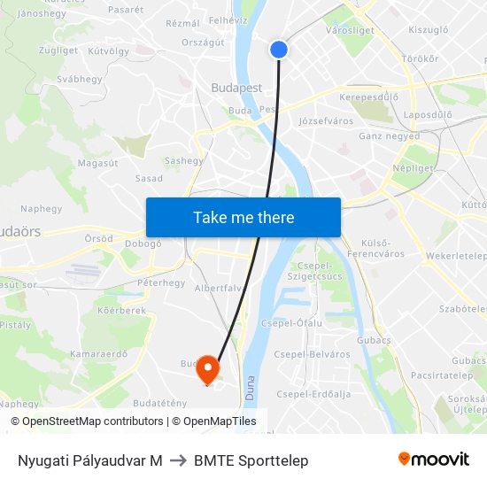 Nyugati Pályaudvar M to BMTE Sporttelep map