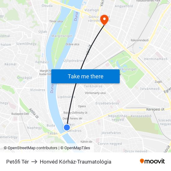 Petőfi Tér to Honvéd Kórház-Traumatológia map