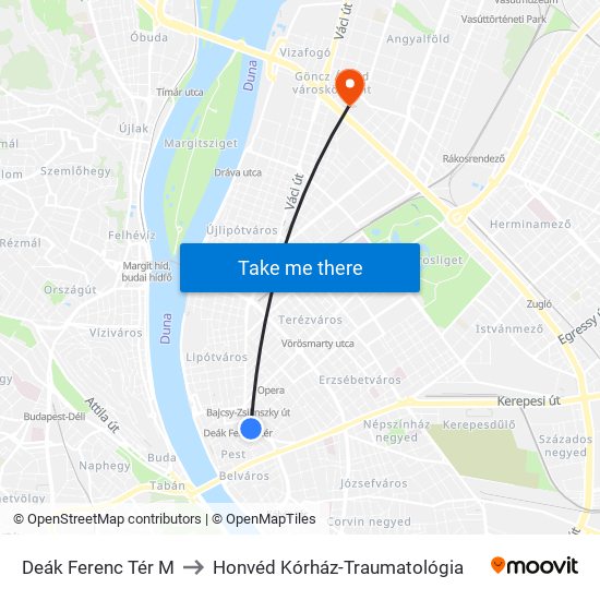 Deák Ferenc Tér M to Honvéd Kórház-Traumatológia map