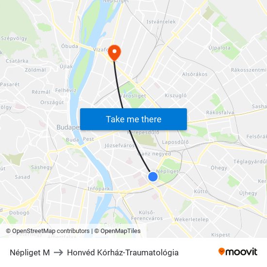 Népliget M to Honvéd Kórház-Traumatológia map