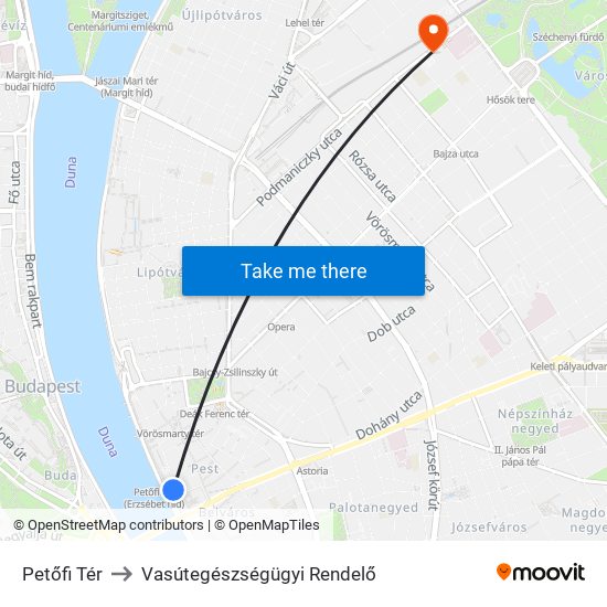 Petőfi Tér to Vasútegészségügyi Rendelő map