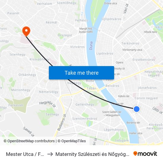 Mester Utca / Ferenc Körút to Maternity Szülészeti és Nőgyógyászati Magánklinika map