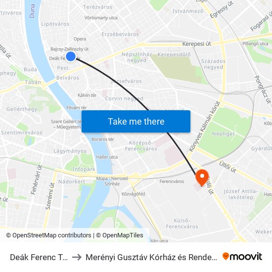 Deák Ferenc Tér M to Merényi Gusztáv Kórház és Rendelőintézet map