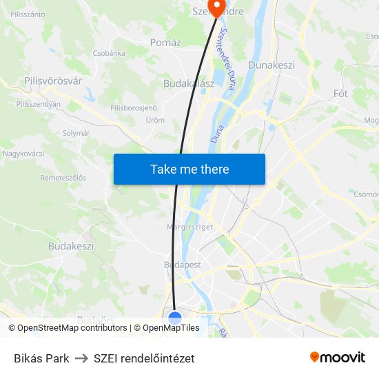 Bikás Park to SZEI rendelőintézet map