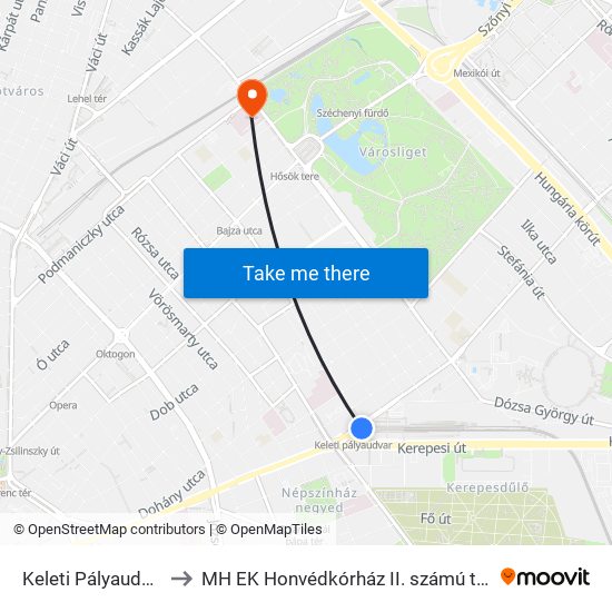 Keleti Pályaudvar M to MH EK Honvédkórház II. számú telephely map