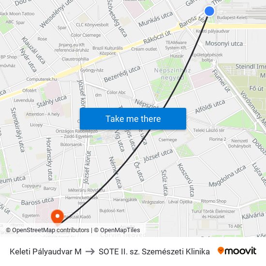 Keleti Pályaudvar M to SOTE II. sz. Szemészeti Klinika map