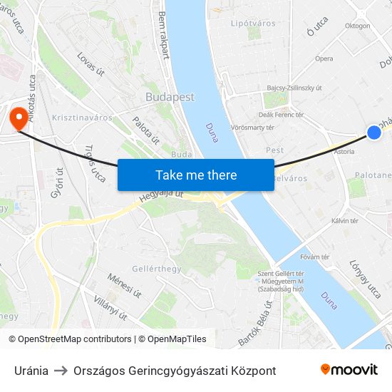 Uránia to Országos Gerincgyógyászati Központ map