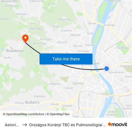 Astoria M to Országos Korányi TBC és Pulmonológiai Intézet map