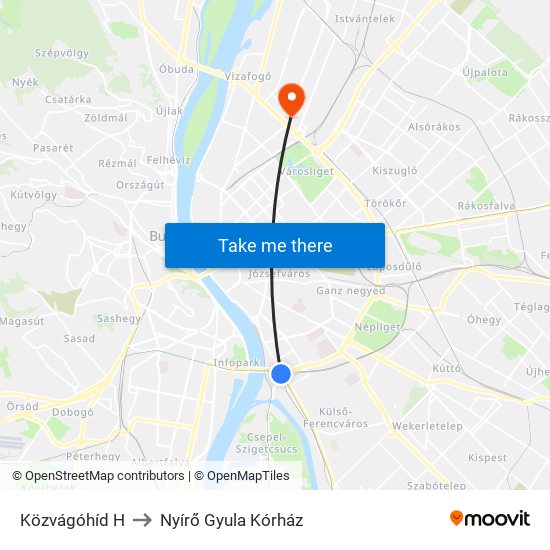 Közvágóhíd H to Nyírő Gyula Kórház map