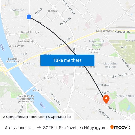 Arany János Utca M to SOTE II. Szülészeti és Nőgyógyászati Klinika map