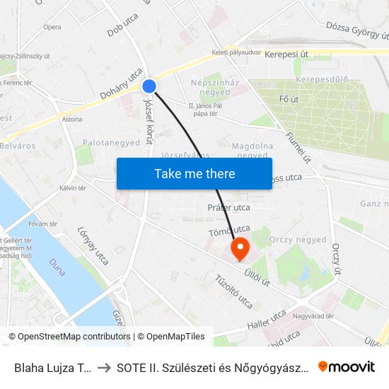 Blaha Lujza Tér M to SOTE II. Szülészeti és Nőgyógyászati Klinika map