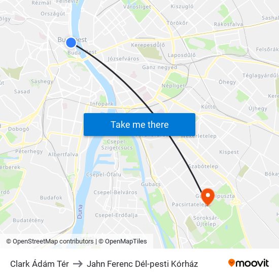Clark Ádám Tér to Jahn Ferenc Dél-pesti Kórház map