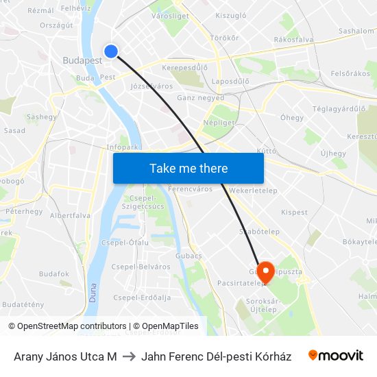 Arany János Utca M to Jahn Ferenc Dél-pesti Kórház map