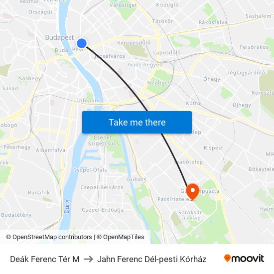 Deák Ferenc Tér M to Jahn Ferenc Dél-pesti Kórház map