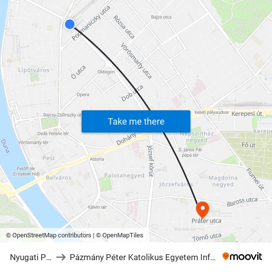 Nyugati Pályaudvar M to Pázmány Péter Katolikus Egyetem Információs Technológiai És Bionikai Kar map