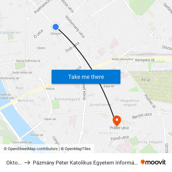 Oktogon M to Pázmány Péter Katolikus Egyetem Információs Technológiai És Bionikai Kar map