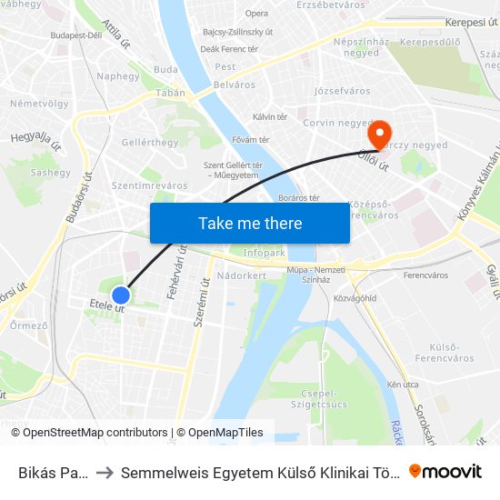 Bikás Park to Semmelweis Egyetem Külső Klinikai Tömb map