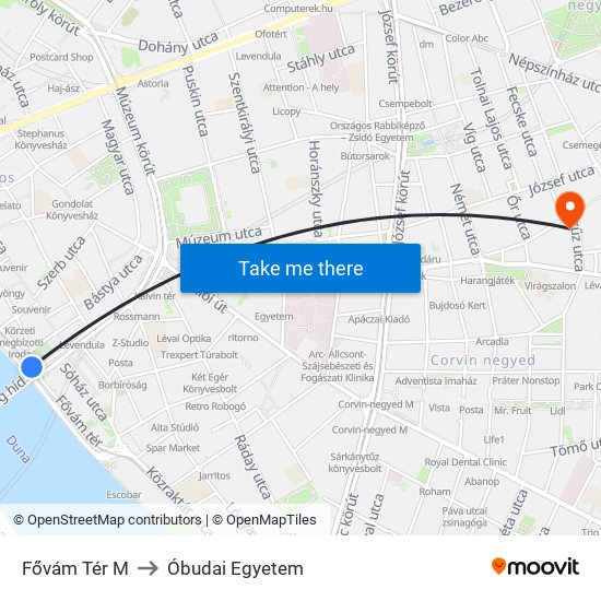 Fővám Tér M to Óbudai Egyetem map