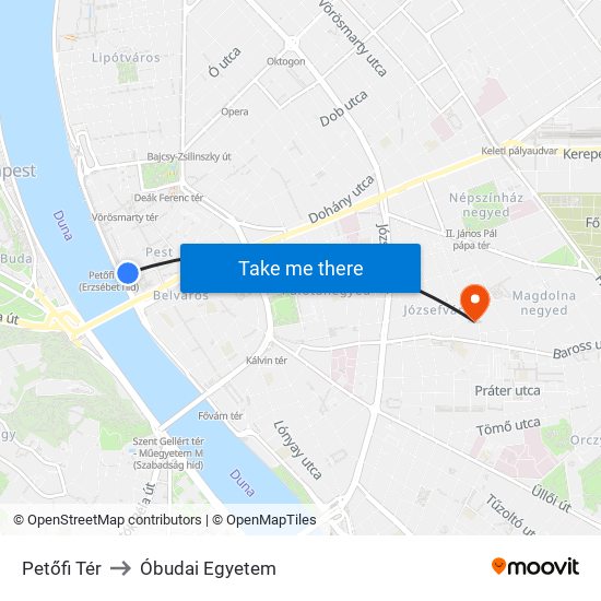 Petőfi Tér to Óbudai Egyetem map