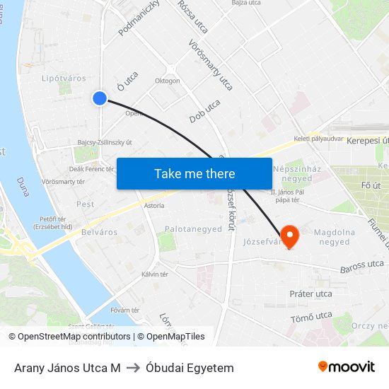 Arany János Utca M to Óbudai Egyetem map