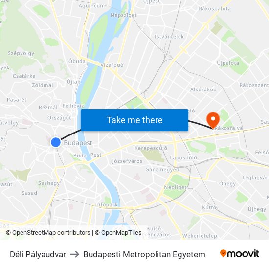 Déli Pályaudvar to Budapesti Metropolitan Egyetem map