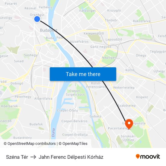 Széna Tér to Jahn Ferenc Délpesti Kórház map