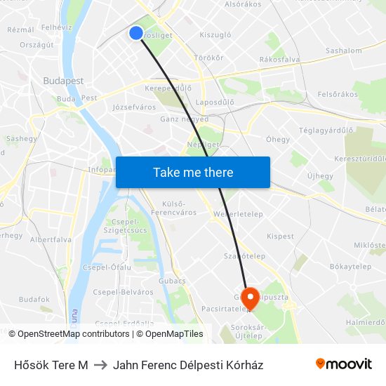 Hősök Tere M to Jahn Ferenc Délpesti Kórház map