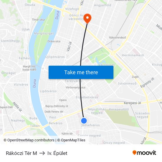 Rákóczi Tér M to Iv. Épület map