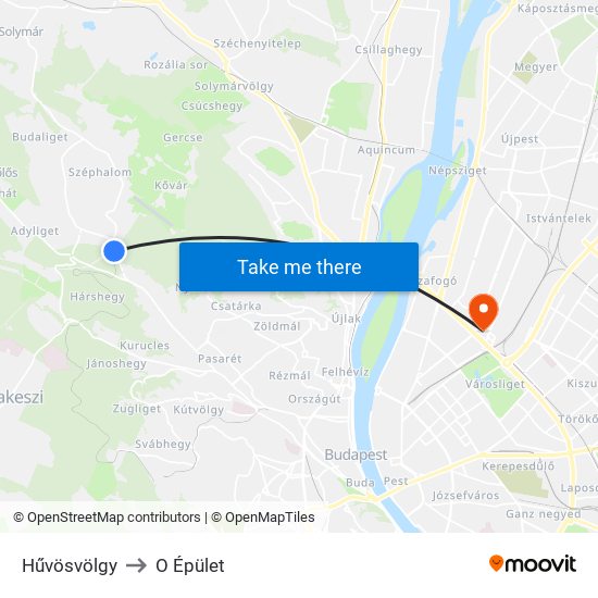 Hűvösvölgy to O Épület map