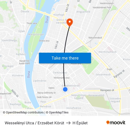 Wesselényi Utca / Erzsébet Körút to H Épület map