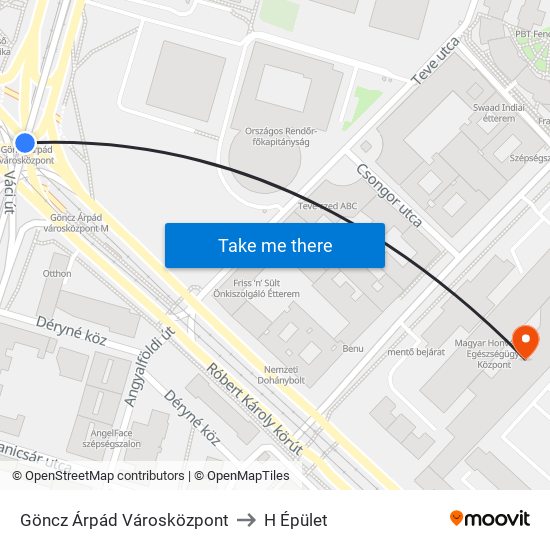 Göncz Árpád Városközpont to H Épület map