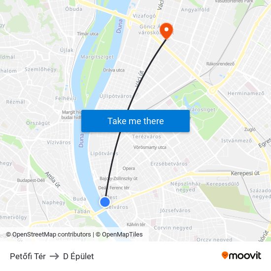 Petőfi Tér to D Épület map