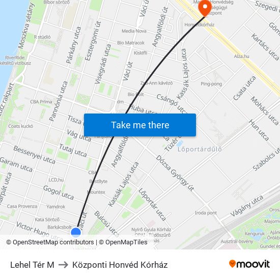 Lehel Tér M to Központi Honvéd Kórház map
