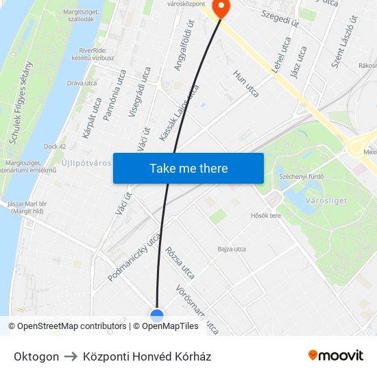 Oktogon to Központi Honvéd Kórház map